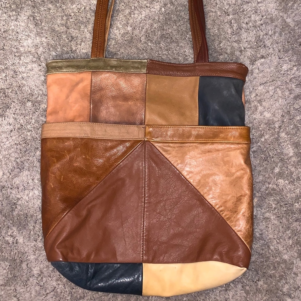 Vintage Soft Genuine Leather Patchwork Tote
